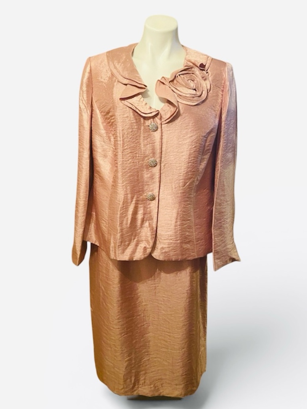 Vintage Kasper Women's Blush Pink Satin Pencil Skirt Suit Plus Size 18W